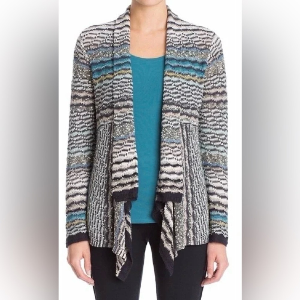 Nic + Zoe Shaded Stripes Open Front Cardigan Gray Multi Size Small